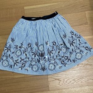 Boden Women's Skirt Blue and White Stripe with black embroidery sz. 10UK